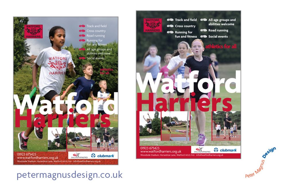 Watford Harriers sports clubs posters designed by Peter Magnus Design